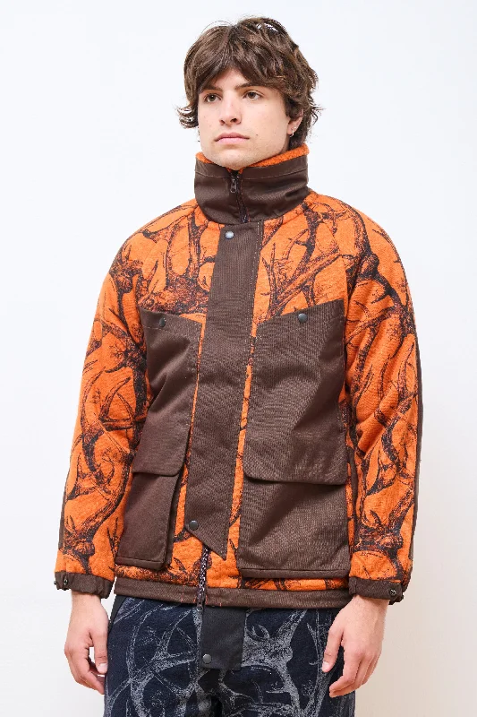 Stylish Men's Biker JacketsHorn Tree Print Wool Boa Jacket Orange
