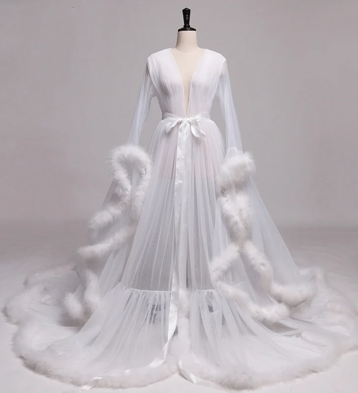 women's cotton dressesWedding Robe Gown Feather Robe De Soiree V Neck with Long Sleeve Tulle Prom Dresses women's cotton dressesWedding Robe Gown Feather Robe De Soiree V Neck with Long Sleeve Tulle Prom Dresses