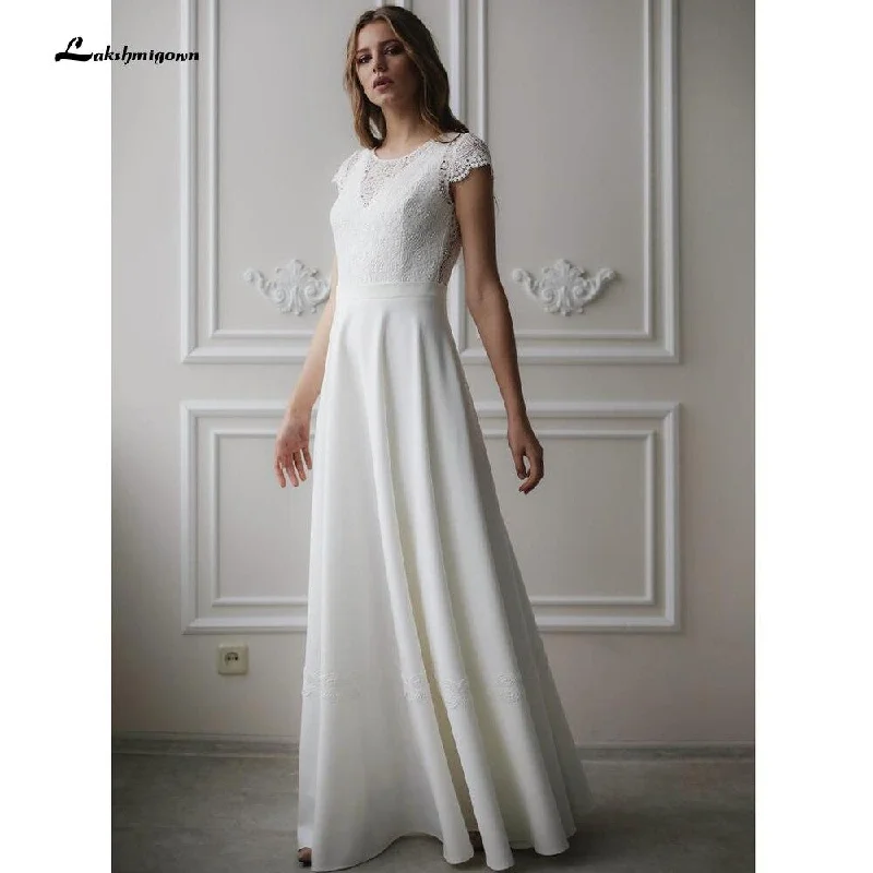 women's work dressesRoycebridal Lace O Neck Simple Floor Length Wedding Dresses