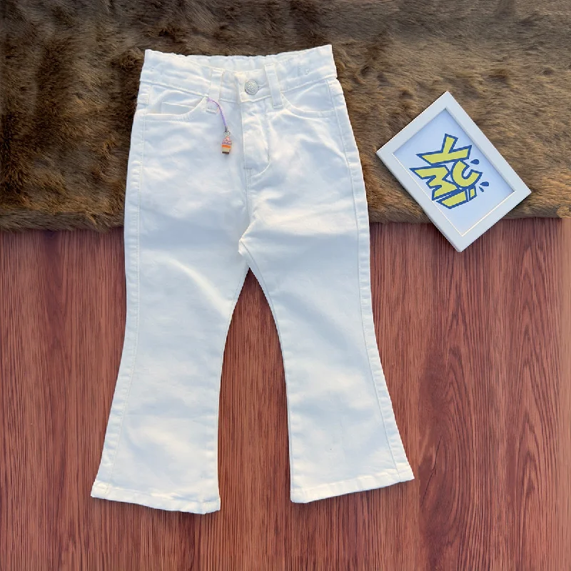 Affordable Designer Men's JeansWhite Cotton Flare Jeans for Girls