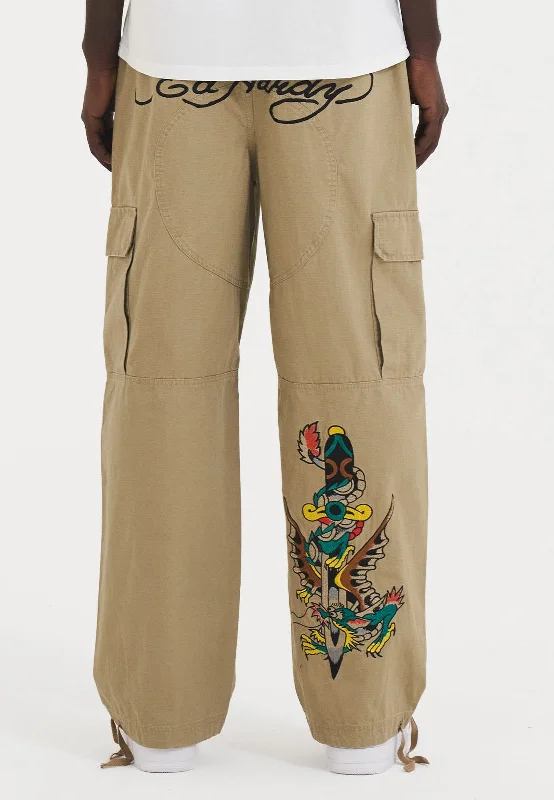 Men's Pants with Zippered PocketsMens Sword Dragon Ripstop Woven Cargo Pants Trousers - Beige Men's Pants with Zippered PocketsMens Sword Dragon Ripstop Woven Cargo Pants Trousers - Beige