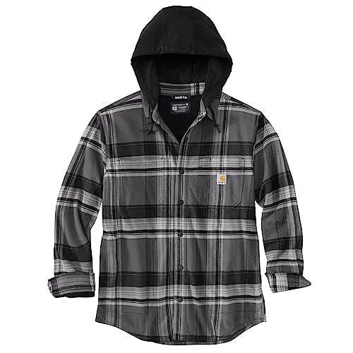 Men's Coats for SkiingRugged flex® relaxed fit flannel fleece lined hooded shirt jacket - Black /Shadow