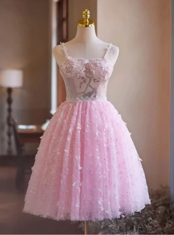 Wrap DressPink Tulle Sequins Straps Homecoming Dress