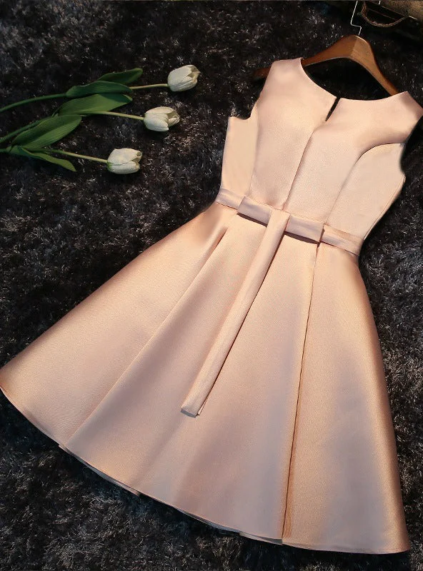 women's machine-washable dressesPink Satin Bow Homecoming Dress