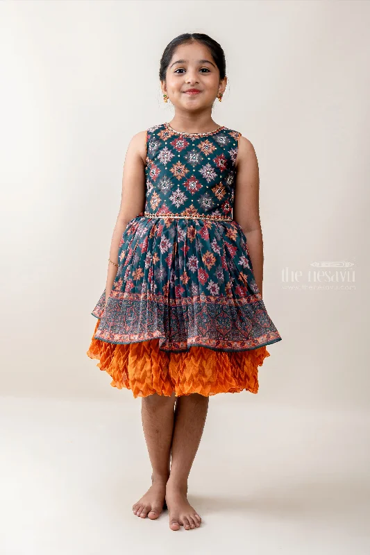 Button-Down DressGreen Crepe Designer Party Frock With Fluffy Clothings