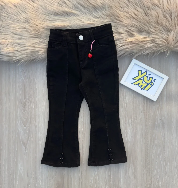 Men's Ripped JeansElegant Black Bell Bottoms jeans with Pearls for Girls