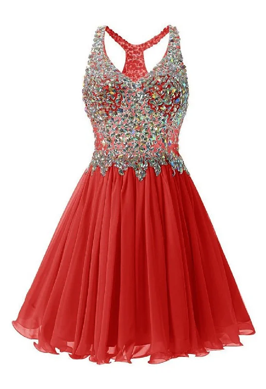 Animal Print DressRed Chiffon Crystal Homecoming Dress