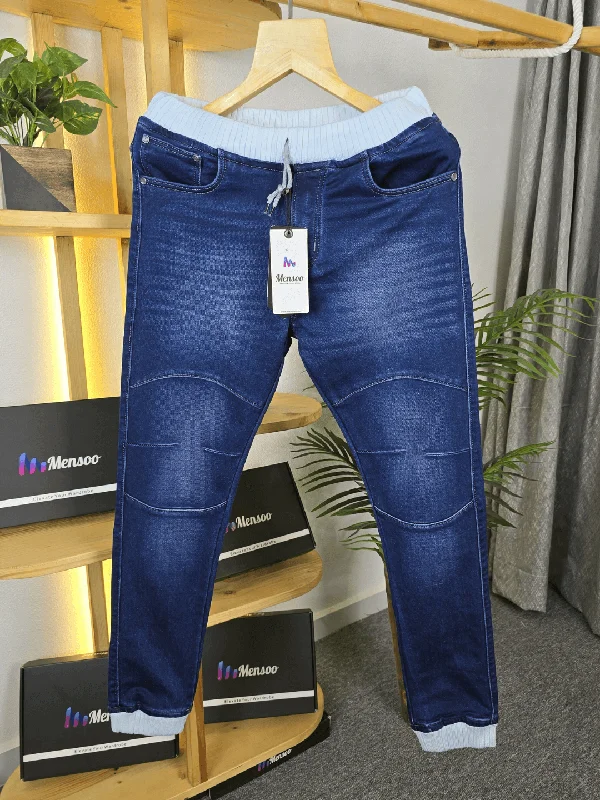 Zip-Fly Men's JeansRib Jogger Jeans DarkBlue