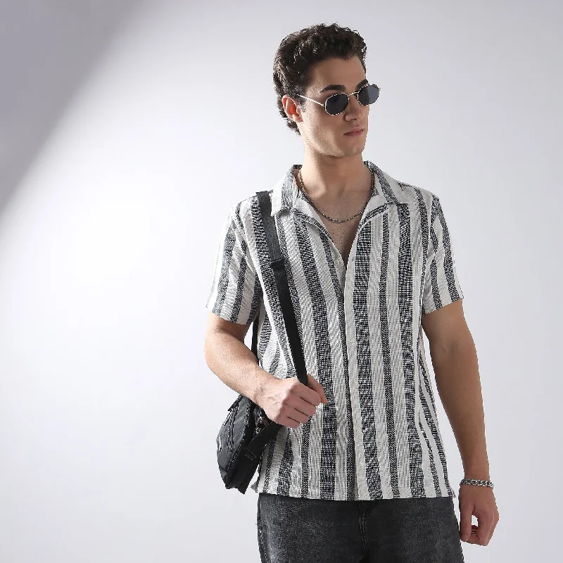 Men's Dressy Casual Shirts for Smart-Casual EventsMood Shirt™ - Yarnd Dyed Stripes - Cuban Collar - Regular Fit Men's Dressy Casual Shirts for Smart-Casual EventsMood Shirt™ - Yarnd Dyed Stripes - Cuban Collar - Regular Fit