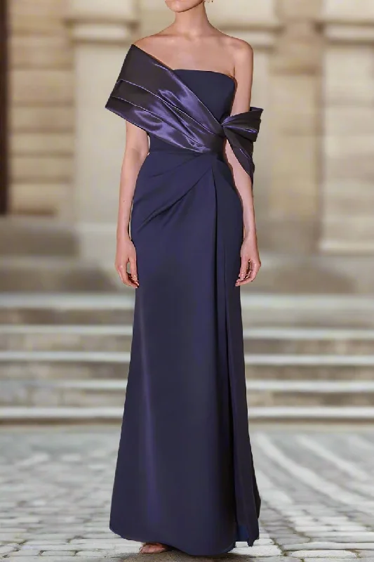 Velvet DressElegant Grape Sheath Off The Shoulder Mother of The Bride Dresses
