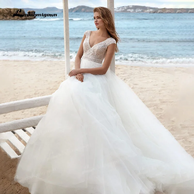 Custom DressRoycebridal 2022 vestido Boho Wedding Dresses A-line Lace Bodice Off-white Tulle Beach Bridal Gown V-neck Cap Sleeves robe femme mariages Custom DressRoycebridal 2022 vestido Boho Wedding Dresses A-line Lace Bodice Off-white Tulle Beach Bridal Gown V-neck Cap Sleeves robe femme mariages
