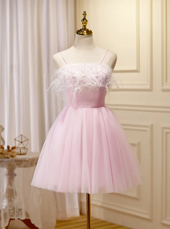 Shift DressPink Tulle Spaghetti Straps Homecoming Dress