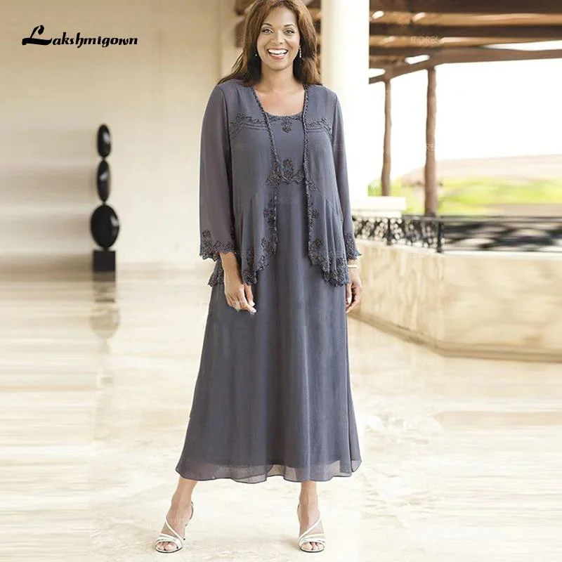 women's stretch dressesGrey Plus Size Mother Of The Bride Dresses with Jacket