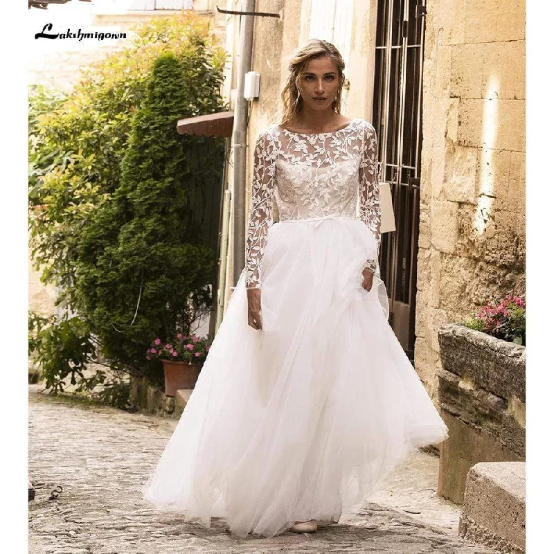 women's bow dressesRoycebridal Long Sleeve Lace Open Back Tulle Beach Wedding Dresses women's bow dressesRoycebridal Long Sleeve Lace Open Back Tulle Beach Wedding Dresses