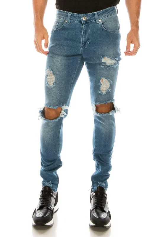 Stylish Men's JeansThrashed Light Blue Skinny Fit Jeans