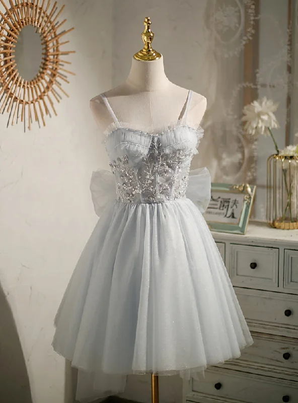 Mermaid DressGray Tulle Spaghetti Straps Sequins Homecoming Dress