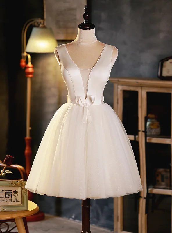 Maternity DressIvory Tulle Satin V-neck Backless Homecoming Dress