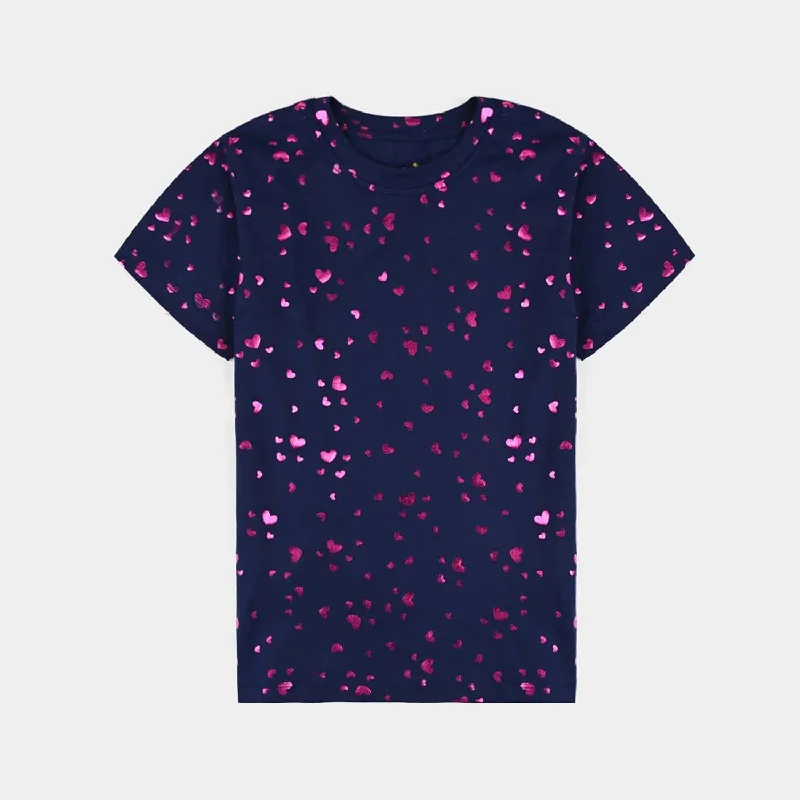 Men's Shirts with TiesGirls Lycra Jersey T-Shirt H/S Pink Heart-NAVY