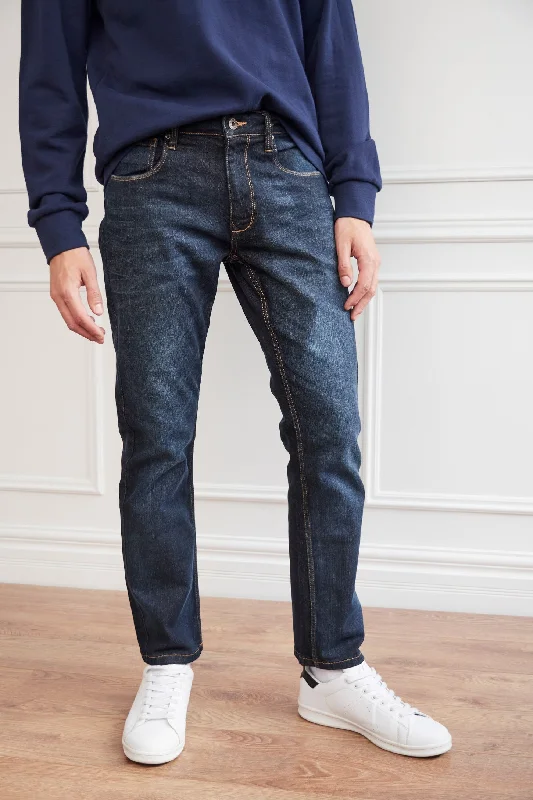 Men's Jeans with Fashionable RipsJeans bleu foncé coupe régulière - Homme