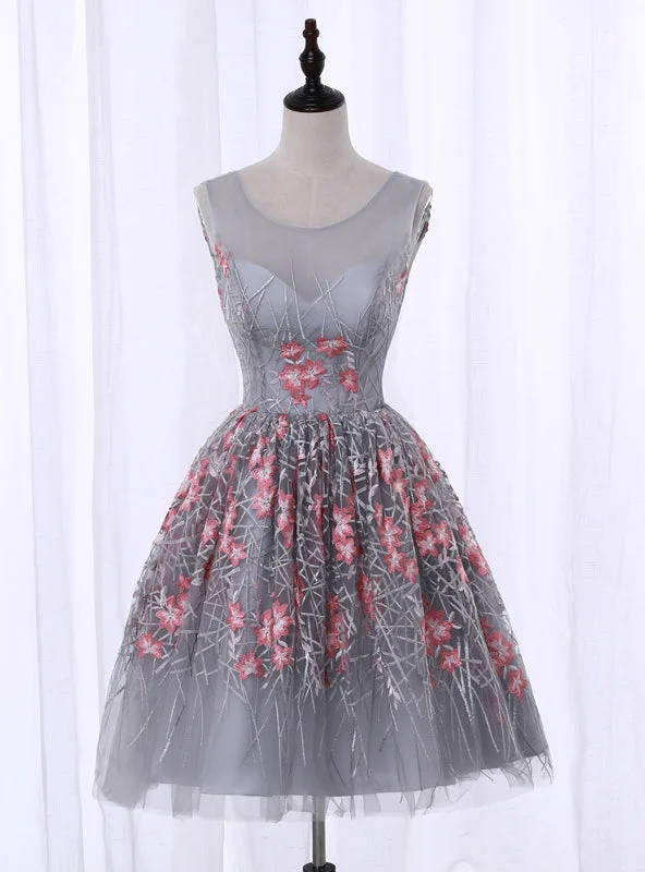 women's easy-to-wear dressesGray Print Tulle Homecoming Dress