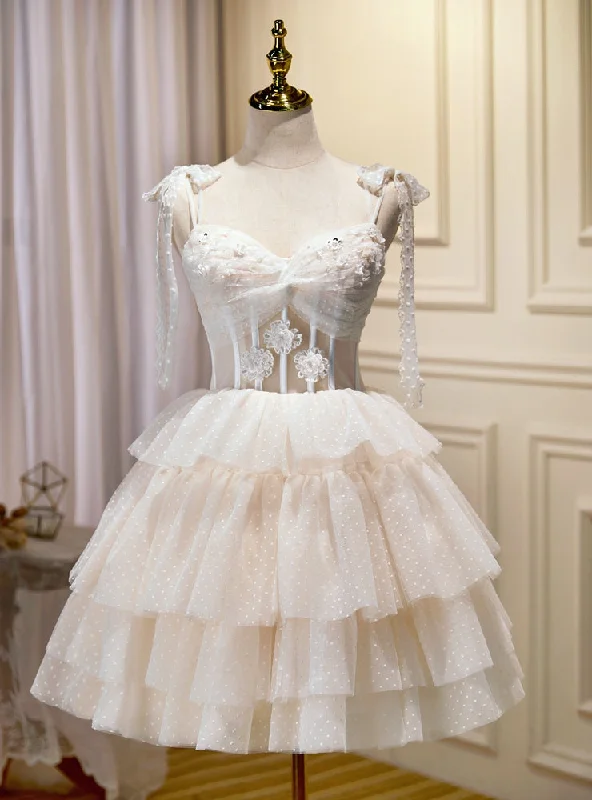 Flowy DressIvory Tulle Beading Homecoming Dress