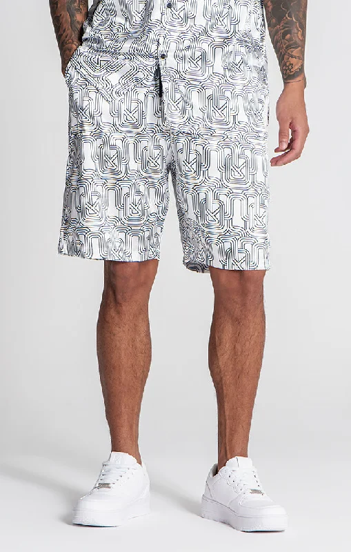 Men's Patterned Pants with Geometric DesignsWhite Paradiso Shorts