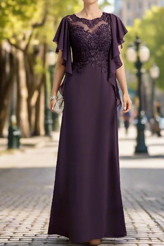 Solid Color DressGrape Chiffon Mother of The Bride Dresses with Lace Appliques