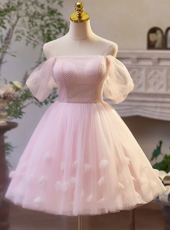 Ball Gown DressPink Tulle Off the Shoulder Homecoming Dress