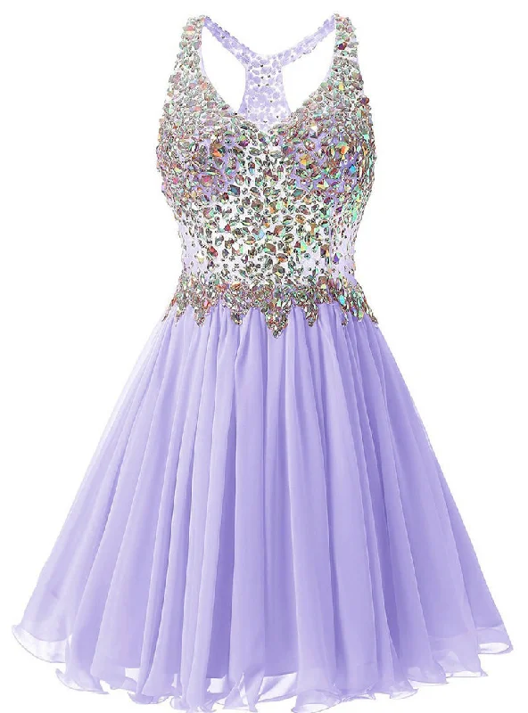 women's bridesmaid dressesLavender Chiffon V-neck Homecoming Dress