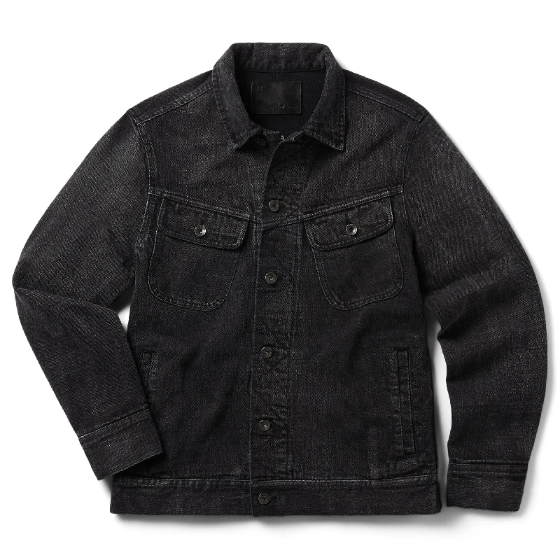 Men's Coats for Snowy WeatherThe Long Haul Jacket in Black 3-Month Wash Selvage