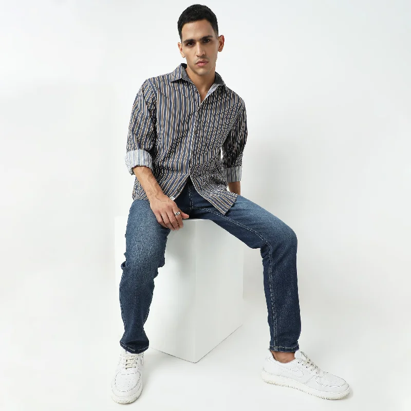 Lightweight Men's Poplin ShirtsRegular Fit Striped Shirt