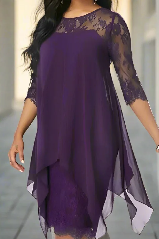 Sleeveless DressHalf Sleeves Sheer Neck Knee Length Mother of The Bride Dresses