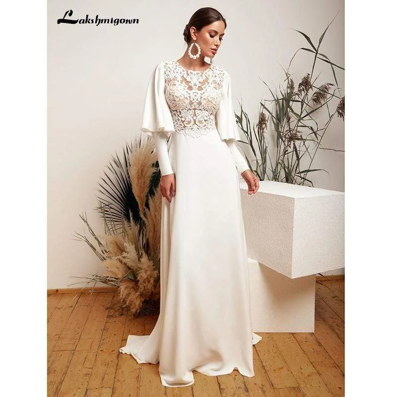 women's easy-to-wear dressesRoycebridal Long Sleeve High Neck Lace Back Buttons Wedding Dresses women's easy-to-wear dressesRoycebridal Long Sleeve High Neck Lace Back Buttons Wedding Dresses