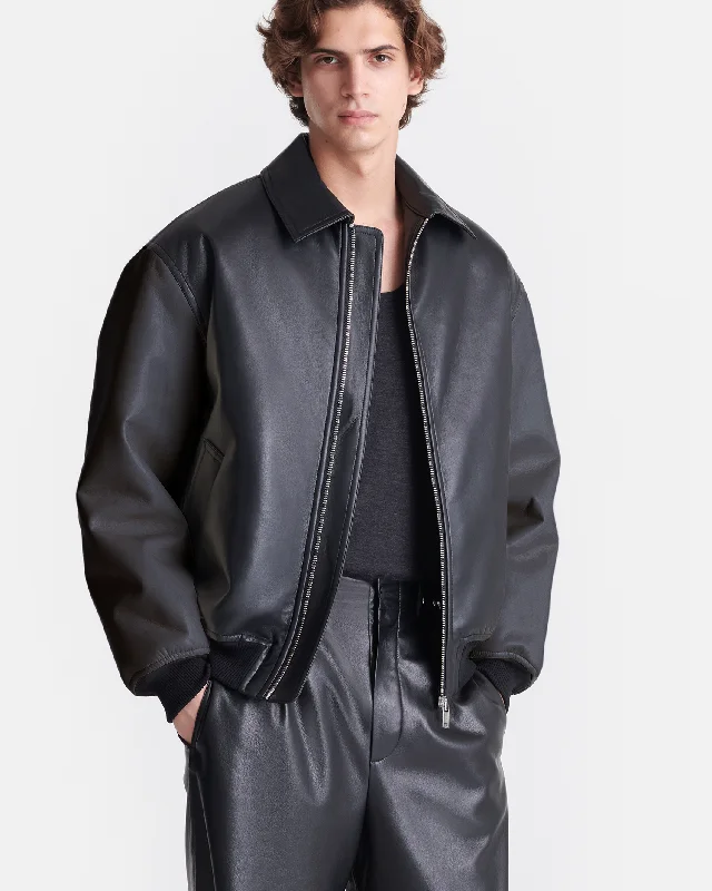Trendy Men's Anorak JacketsTimur - Regenerated Leather Bomber Jacket - Black
