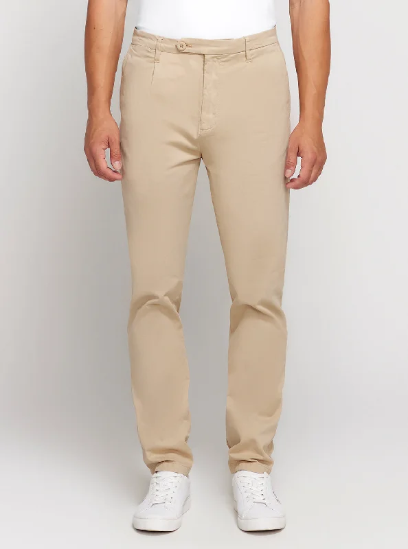 Men's Pants with Contrast Fabric PanelsBeige Noah Mid Rise Slim Pants