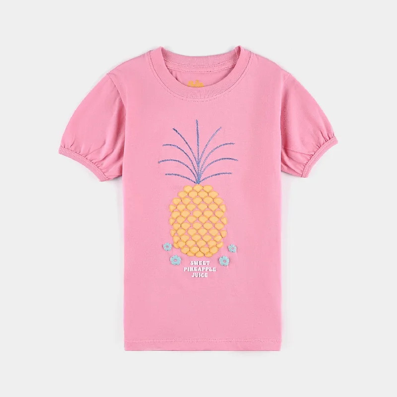 Men's Short-Sleeved ShirtsGirls Cotton Jersey T-Shirt H/S Pineapple-C Pink