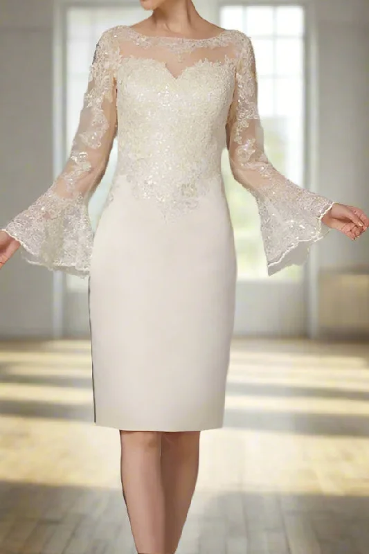 women's club dressesLuxurious Jewel Neck Knee Length Mother of the Bride Dress
