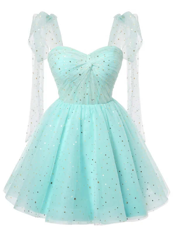women's maxi dressesLight Blue Tulle Sequins Straps Homecoming Dress