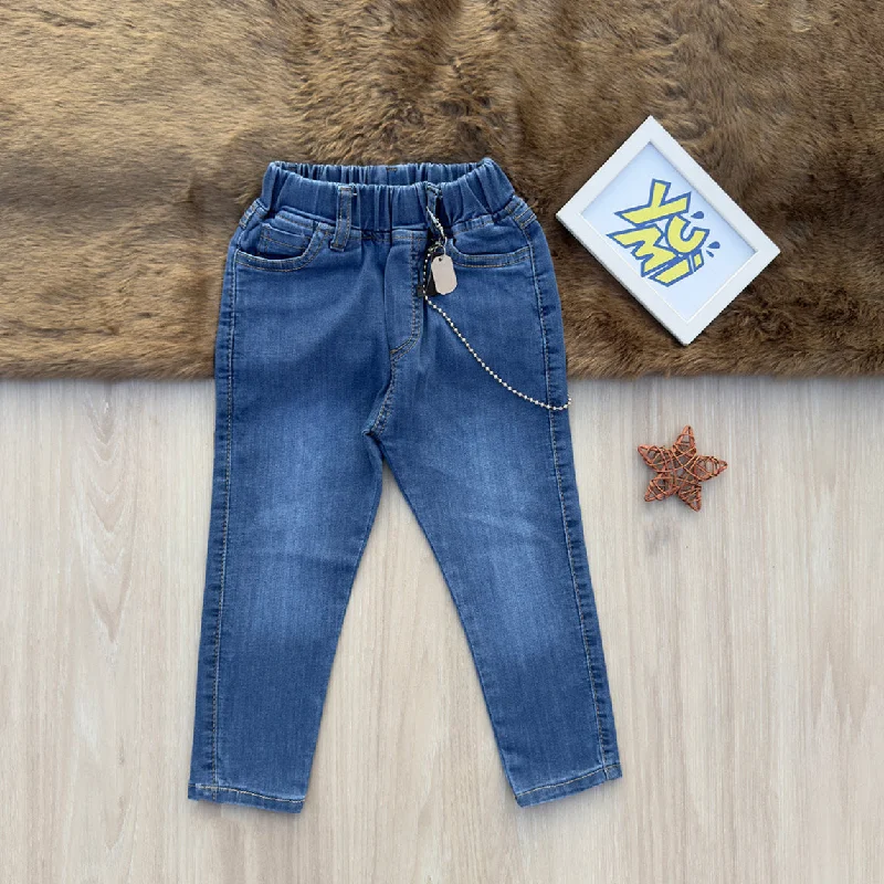 Men's Jeans for a Night OutComfortable Round Elastic Mid-Blue Jeans for Kids