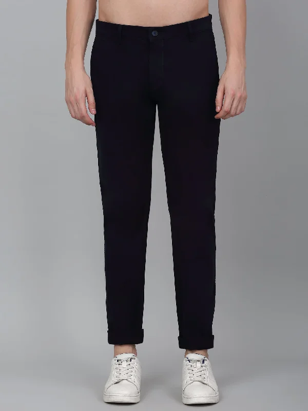 Men's Pants with UV ProtectionMen's Navy Blue Solid Non-Pleated Casual Trouser