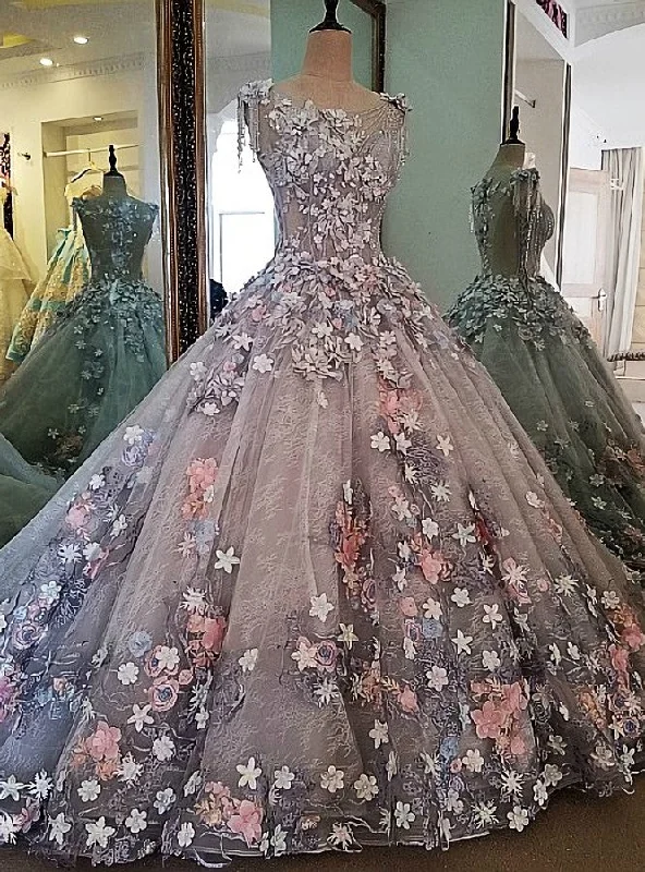 Polka-Dot DressReal Photos Evening Dress Lace 3D Flowers Ball Gown Long Party Formal Dress