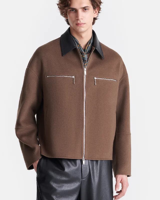 Men's Coats with ZippersMalachi - Double Wool and Regenerated Leather Jacket - Clay/Black