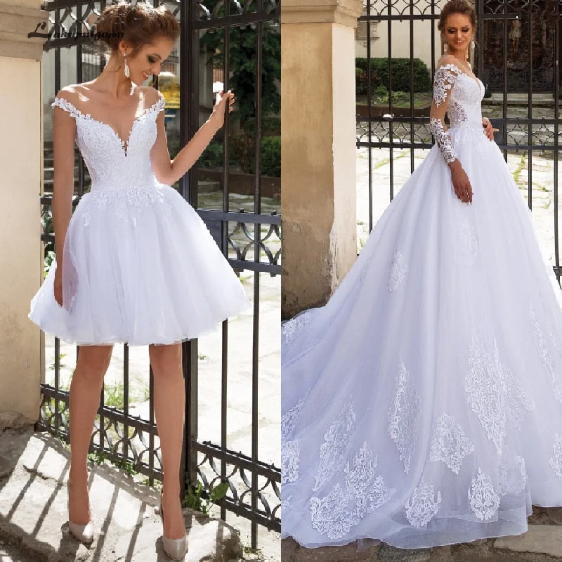 Vintage DressRoycebridal Lakshmigown Luxury A Line Wedding Dress 2 in 1 with Sleeves Lace Bridal Gown Vestido de Noiva Sexy Princess Tulle Wedding Gowns Vintage DressRoycebridal Lakshmigown Luxury A Line Wedding Dress 2 in 1 with Sleeves Lace Bridal Gown Vestido de Noiva Sexy Princess Tulle Wedding Gowns