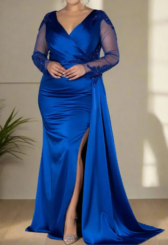 Prom DressMermaid Royal Blue V-Neck Mother of The Bride Dresses
