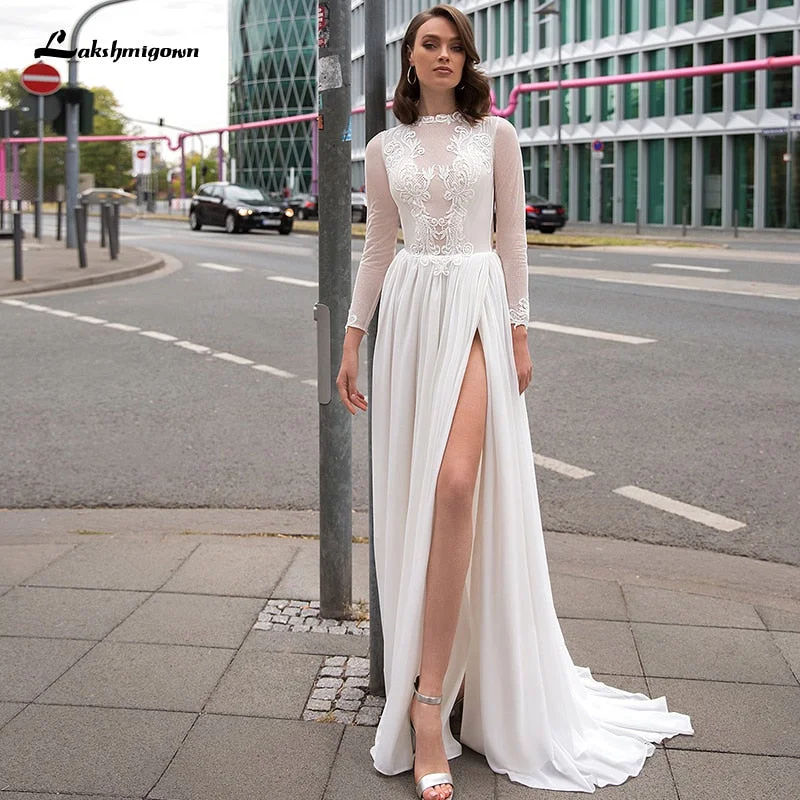 women's velvet dressesRoycebridal Lakshmigown Sexy Long Sleeves Plus Size Bridal Gown Appliqued Chiffon Beach Wedding Dress with Slit Abiti Da Sposa women's velvet dressesRoycebridal Lakshmigown Sexy Long Sleeves Plus Size Bridal Gown Appliqued Chiffon Beach Wedding Dress with Slit Abiti Da Sposa