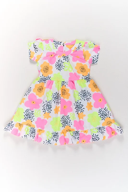 Halter DressGirls Cotton Party Wear Dress with Vibrant Floral Prints and Ruffles