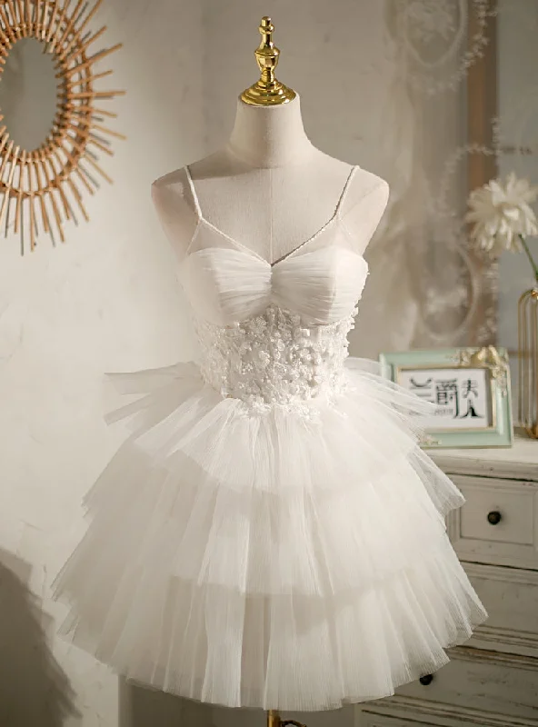 Designer DressIvory Tulle Spaghetti Straps Sequins Appliques Homecoming Dress