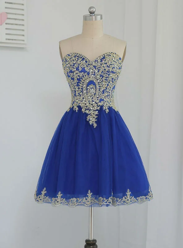 Plunging Neckline DressRoyal Blue Homecoming Dresses A-line Sweetheart Short