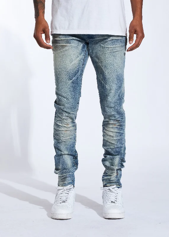 Leather Patch Embellished Men's JeansCrystal Denim (Marble Wash)