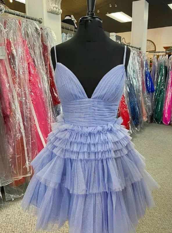 Velvet DressPurple Tulle Spaghetti Straps Homecoming Dress
